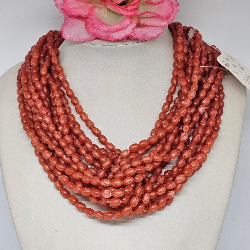 Doncaster Multi-Strand Coral Red Beaded Necklace - Picture 7 of 9